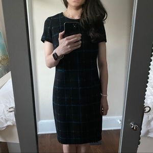 Black and blue checkered shift dress